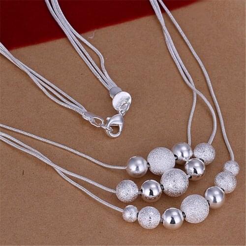 Wholesale high quality retro charm Three chain sand light beads silver color Necklace Fashion Jewelry