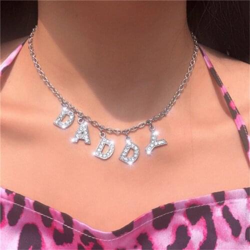 Necklace Jewelry Punk Personality Fashion Rhinestone Letter Necklace Women Gothic Statement Necklace Gifts Bijoux Chain