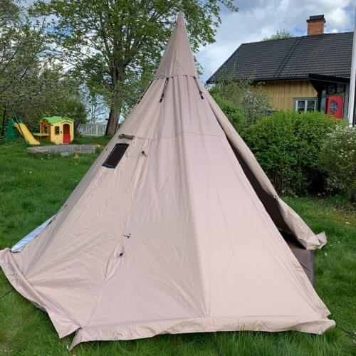 4-5 Peoples Pyramid Tent With A Chimney Hole Hexagon Teepee Shelter Awning Portable Waterproof Oxford Fabric Tower L Size