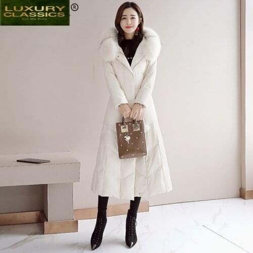 Coat Female Fashion Winter Womens Down Jacket with Real Fox Fur Hooded Warm Duck Down Long Jackets Ladies Coats ZHD03205