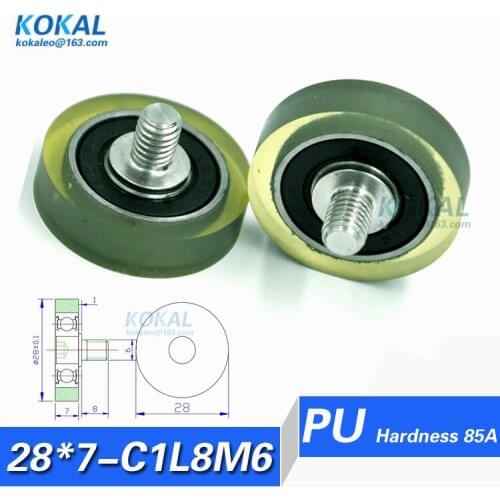[PU28*7-C1L8M6]Free Shipping 10pcs high loading 608RS ball bearing wheel coated with TPU PU sliding door window pulley