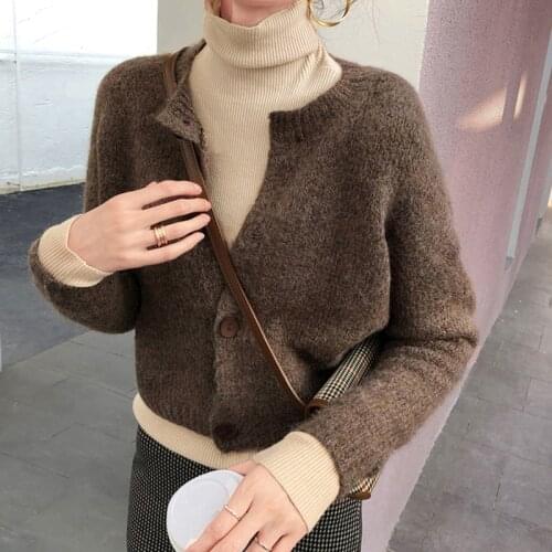 RUGOD Woman Solid Short Knitted Cardigans O-neck Female Sweater Jacket Chic Womens Knit Outfit 2020 Winter Arrivals