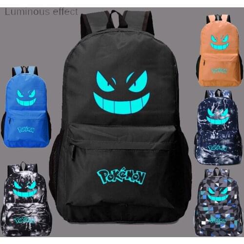Pokem Gengar Anime Cartoon Backpack Luminous Childrens Teenager Student Schoolbag 45cm X 30cm Dwaterproof Water and Breathable