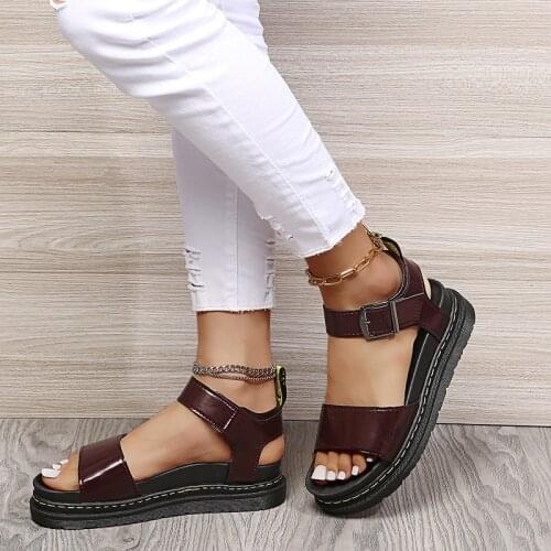 2021 New Women Real Leather Shoes Summer Sandals Buckle Strap Hollow Out Beach Sandals Cool Ladies Footwear Size 34-42