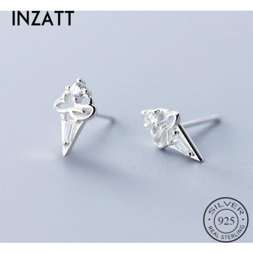 INZATT Real 925 Sterling Silver Zircon Ice cream Stud Earring For Fashion Women Party Cute Fine Jewelry MInimalist Accessories