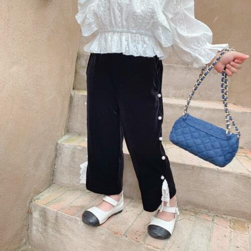 Childrens pants 2021 autumn new girls' pearl velvet pants thin split pants baby pants kids clothes