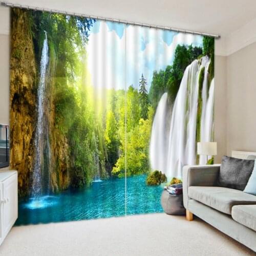Cafe Office 3D Blackout Curtains Modern Spring Water Waterfall Scenery Pattern Fabric Bedroom Curtains for Living Room