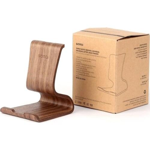 Universal Lazy Holder Wooden Walnut Birch Mobile Phone Stand Holder Tablets Keeper for iOS Android Smart Phone (Walnut)