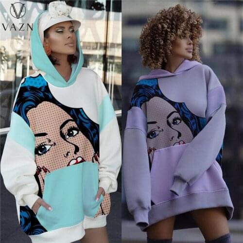 VAZN 2021 Autumn High end Fashion Casual Yong Free Nature Fashion Hooded Full Sleeve Women Long Hoodies