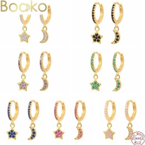 BOAKO 1pair Of Moon Star Drop Round Hoop Earrings for Women Wedding Earrings Cartilage 925 Sterling Silver Pendientes Jewelry