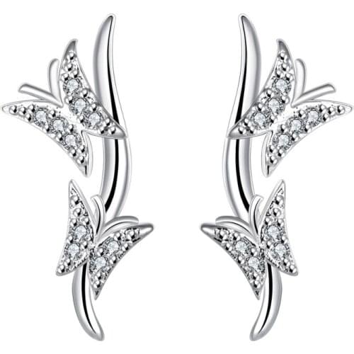 Garilina Individual double butterfly Cubic zirconia inlaid silver color stud earrings earrings for women E2197