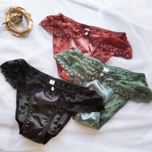 Panties for women Sexy Satin Lace briefs female underpants casual ladies intimates lingerie heart print Transparent underwear