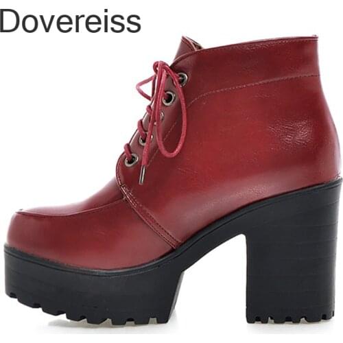Dovereiss Fashion Female Boots Winter Sexy Elegant Waterproof Pure Color Red White Chunky Heels New Ankle Boots 41 42 43
