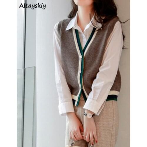 Sweater Vest Women All-match Casual New V-neck Knitting Sleeveless Button Single Breasted Elegant Ulzzang Oversize Comfortable