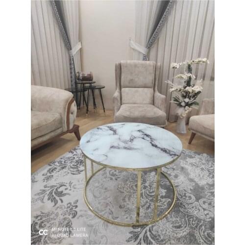 Gold Medium Coffee table marble Patterned Unbreakable Glass журнальный столик mesa auxiliar table basse de salon