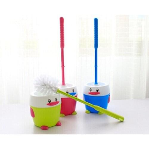 1PC New Cute Penguin Toilet Brush Set Household Non-slip Handle Household Bathroom Cleaning Brush and Holder Set OK 0075