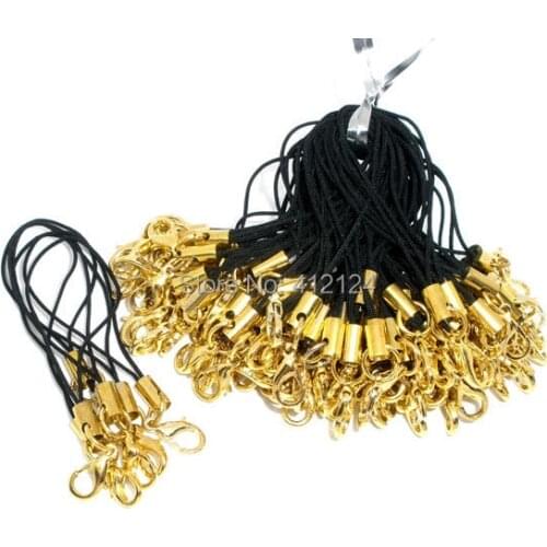 20Pcs Cell Phone Lanyard Straps Black Cords Lobster Clasp Gold Plated Jewelry DIY Findings 70mm