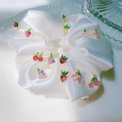 2020 Summer Prom Jewelry for Women Girls Cute Crystal Grape Strawberry Lemon Apple Fruits Gold Stud Earrings 925 Silver Needles