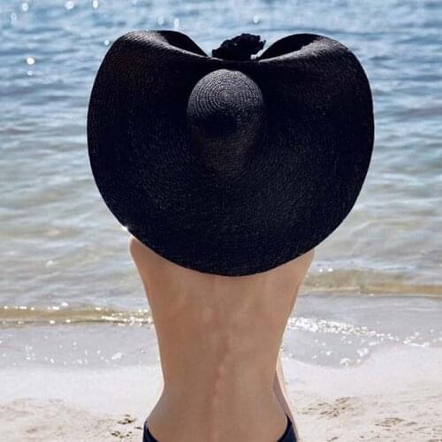 25CM Wide Brim Oversized Beach Hats For Women Large Straw Hat UV Protection Foldable Sun Shade Hat Wholesale Dropshipping