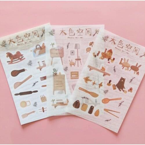 3 Sheets /Pack Wooden Crafts Paper Stickers DIY Scrapbooking Diary Album Decor Kids Gift