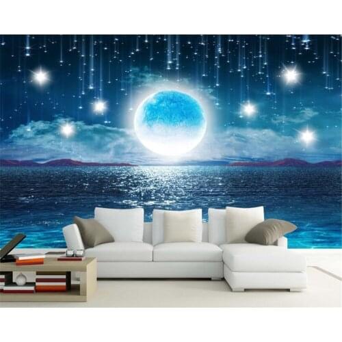 Beibehang 3D photo wallpaper nature Water rises to the moon mural bedroom living room sofa TV background wall wallpaper mural