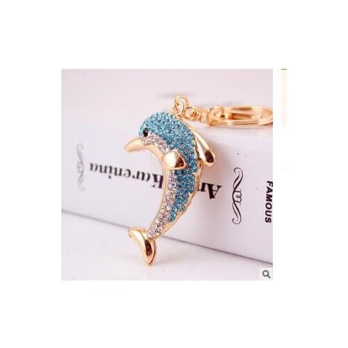 50pcs/lot fedex fast cute rhinestone dolphine keychain Purse Bag pendant dolphine car key ring
