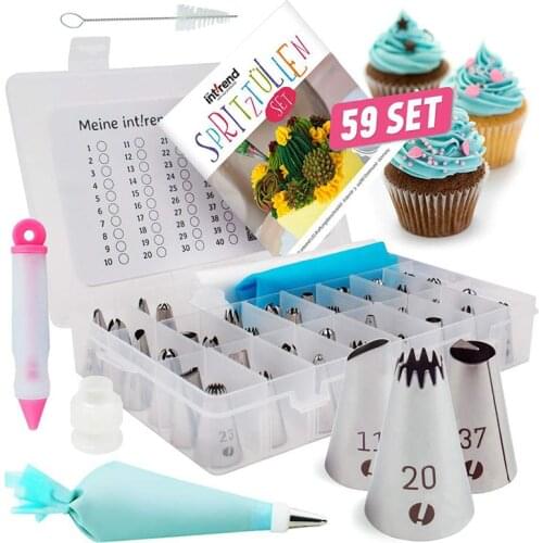 59pcs Cake Decorating Set Stainless Russian Piping Tips Cream Confectionery Nozzles Converter Pastry Bag Baking Tools For Cakes