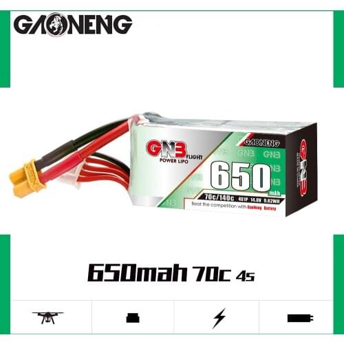Gaoneng GNB 4S1P 650mAh 4S 14.8V 70C/140C Lipo Battery XT30 XT60 Plug For FPV Racing Drone RC Quadcopter Helicopter Parts