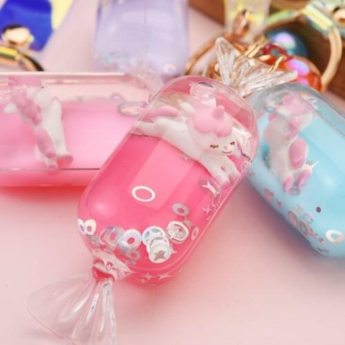 New Summer Candy Pendant Key Chain Cartoon Doll Unicorn Oiled Keychain Women Car Bag Liquid Floatation Keyring Gift