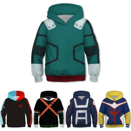 Kids Boy Girl Anime Sweatshirts Hoodies 3D My Hero Academia All Might Midoriya Izuku Cosplay Costume College Children Pullover