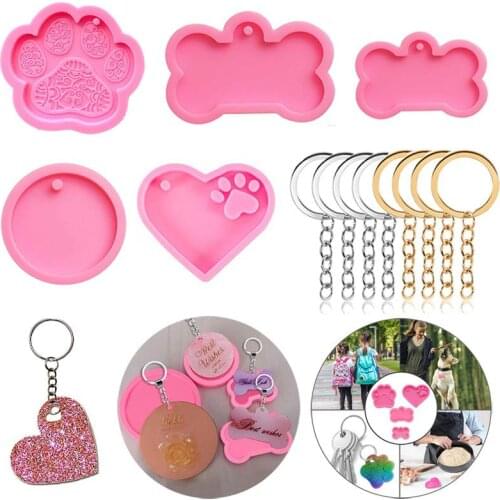 DIY Pendants Silicone Mold Dog Tag Bone Cat Paw Shaped Keychain Epoxy Resin Molds For Jewelry Making Tools Handmade Craft