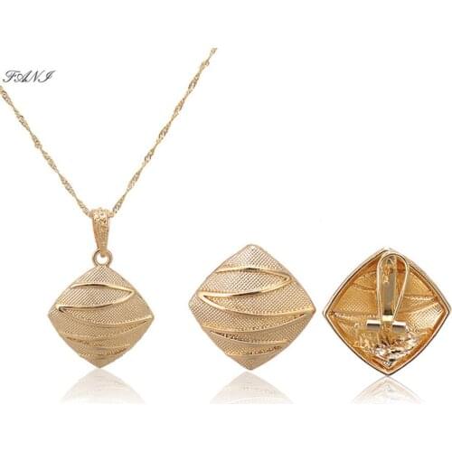 Fani African Brand Jewelry Sets Dubai Gold Color Women Wedding Pendant Necklace Earring Fashion Trendy Necklace Earrings