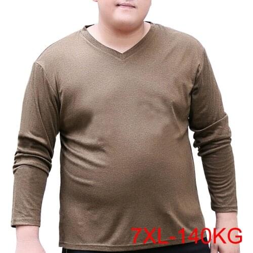 Autumn spring men tshirts 5XL 6XL 7XL Bust 144cm Plus size V neck men tshirt