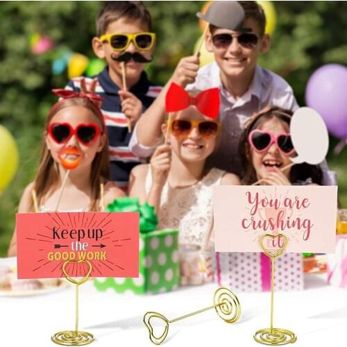 Hot 30 Pieces Mini Place Card Holder Heart Shape Table Picture Stand Wire Tabletop Photo Holder for Wedding Party