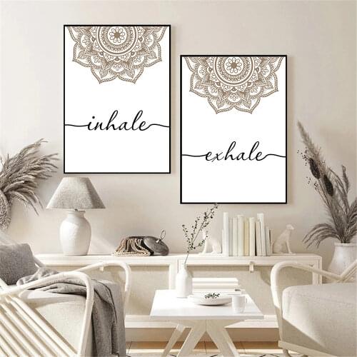 Inhale Exhale Mandala Canvas Poster Yoga Wall Art Painting Namaste Quotes Print Modern Wall Pictures Living Room Home Decoration