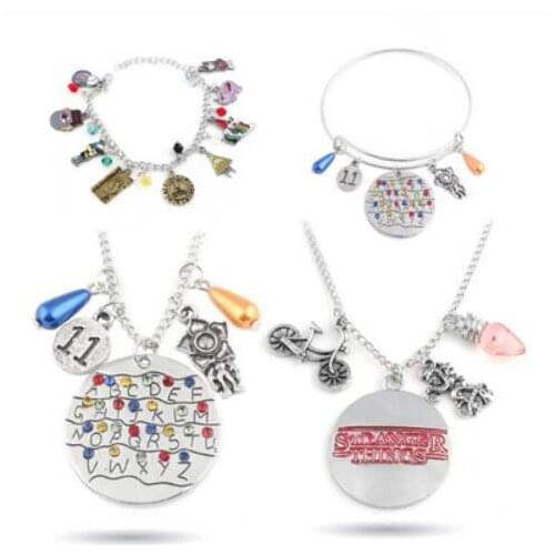 Anime Movie Stranger Things Toy Figure Eleven Dustin Mike Nancy Demogorgon Cosplay Keychain Necklace Kids Toys Gifts