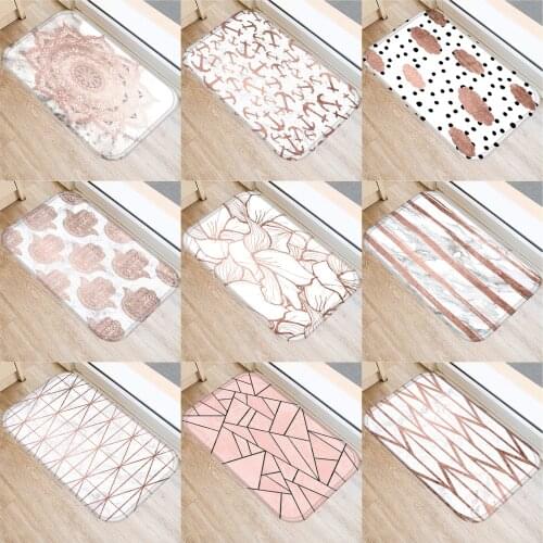 1 Pcs Rose Gold Geometric Doormat Welcome Door Mat Flower Pattern Doormat Rug Carpet Chic Home Decor