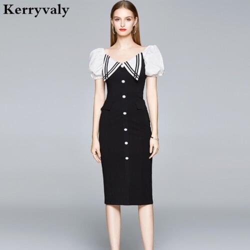 Summer Slim-Fit Package Hip Sexy Black Office Dress Zomerjurk Dames 2021 Korean Roma V-neck Bodycon Dress Sukienki K9106