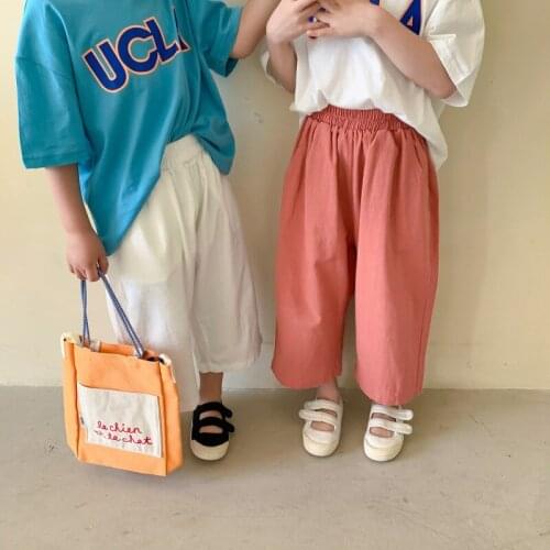 Summer New Boys Girls Thin Pants Fashion Solid Color Breathable Capris Straight Trousers Kids Baby Casual Loose Toddler Pants