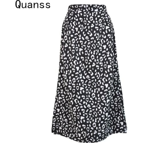 Quanss Summer Split Leopard Print Skirts 2021 Black Fashion Long Skirt Sexy Woman Loose Streetwear High Waist Chiffon Skirts