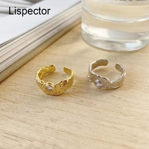 Lispector 925 Sterling Silver Korean Irregular Zircon Rings for Women Men Party Night Club Open Folds Ring Unisex Jewelry Gifts