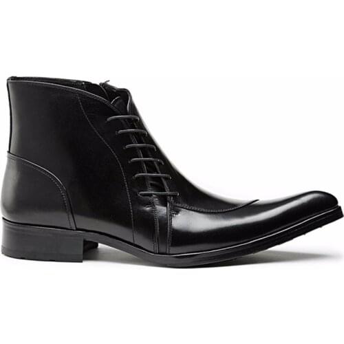 Genuine Leather Cowboy Men Boots Lace Up Ankle Boots Fashion Metallic Wedding Party Men Dress Shoes Business Oxfords Shoes