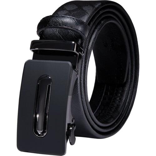 Hi-Tie Black Leather Mens Belts Automatic Ratchet Buckle Men Belt Business Work Male Mens Waist Straps Removable Easy Release