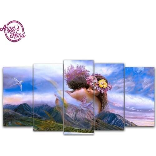 5d diy Diamond embroidery Beauty couple 5pcs Multi-picture Combination square diamond painting Cross Stitch Rhinestone gift