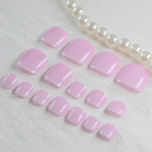 Light Pink Sweet False Nails Toes Nail Lady Nail Art Full Wrap Nail Tips Summer Vacation Style 24Pcs 198t