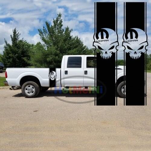 HotMeiNi 2x Skull for Dodge Pickup Truck Bed Stripes Decal 34.5*8.3cm Car Stickers Car Body Accessories Black/Sliver