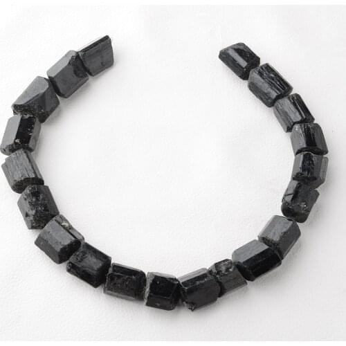 18-20x18-23mm Natural Genuine Raw Mineral Black Tourmaline Hand Cut Nugget Loose Rough Matte Faceted Beads 15"