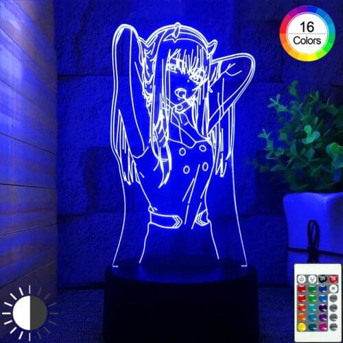 Newest Anime 3D Led Lamp Darling In The Franxx Zero Two 16 Colors Night Lights Childrens Lights Bedroom Decor Child Girl Gift