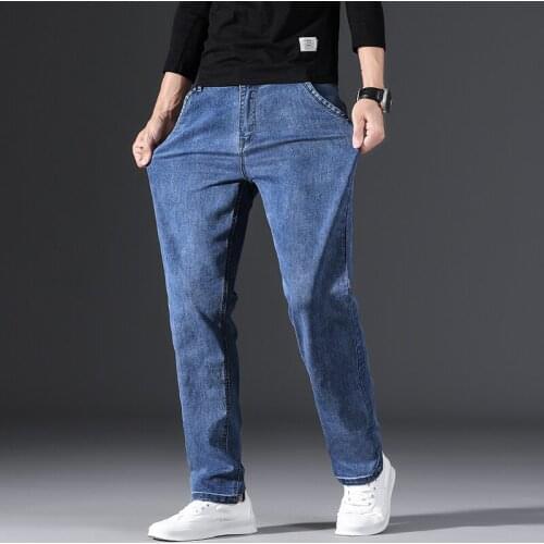 2021 Spring Autumn Winter New Mens Dark Blue Straight Jeans Fashion Casual All-match Stretch Denim Pants Male Brand Trousers