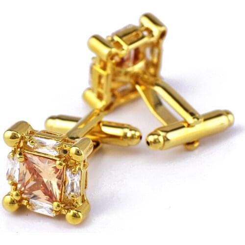 New Golden Zircon Cufflinks Mens Unisex French Wedding Shirt Buttons Exquisite Luxury Business Crystal Cufflink Jewelry Gifts